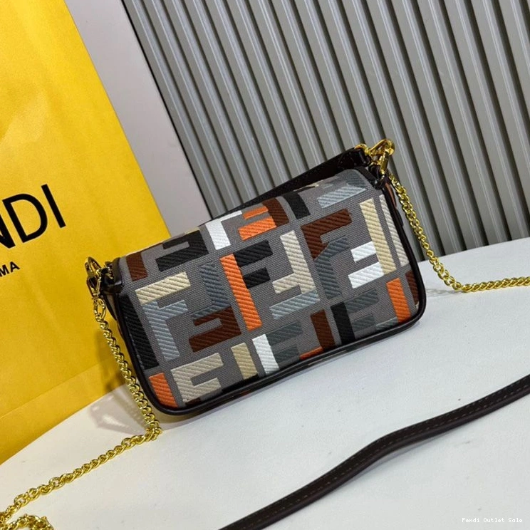 Cheap Bag In Mini Grey Canvas FF Fendi Multi Motif Baguette 0823